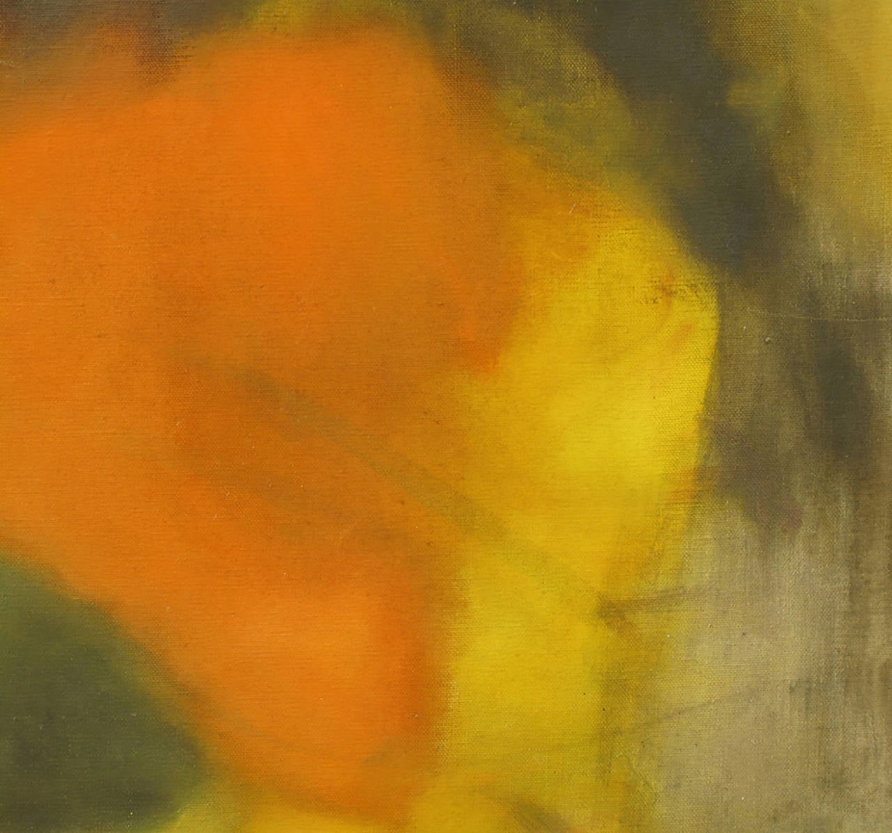 Pittura ad olio astratta su tela firmata con colori ocra, verde e arancione In condizioni ottime in vendita a Chicago, IL
