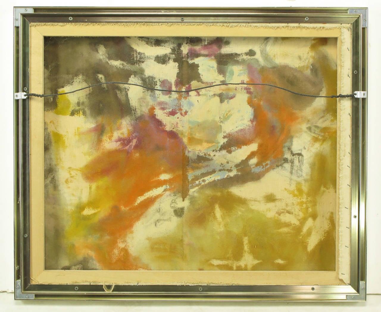 Acrilico Pittura ad olio astratta su tela firmata con colori ocra, verde e arancione in vendita