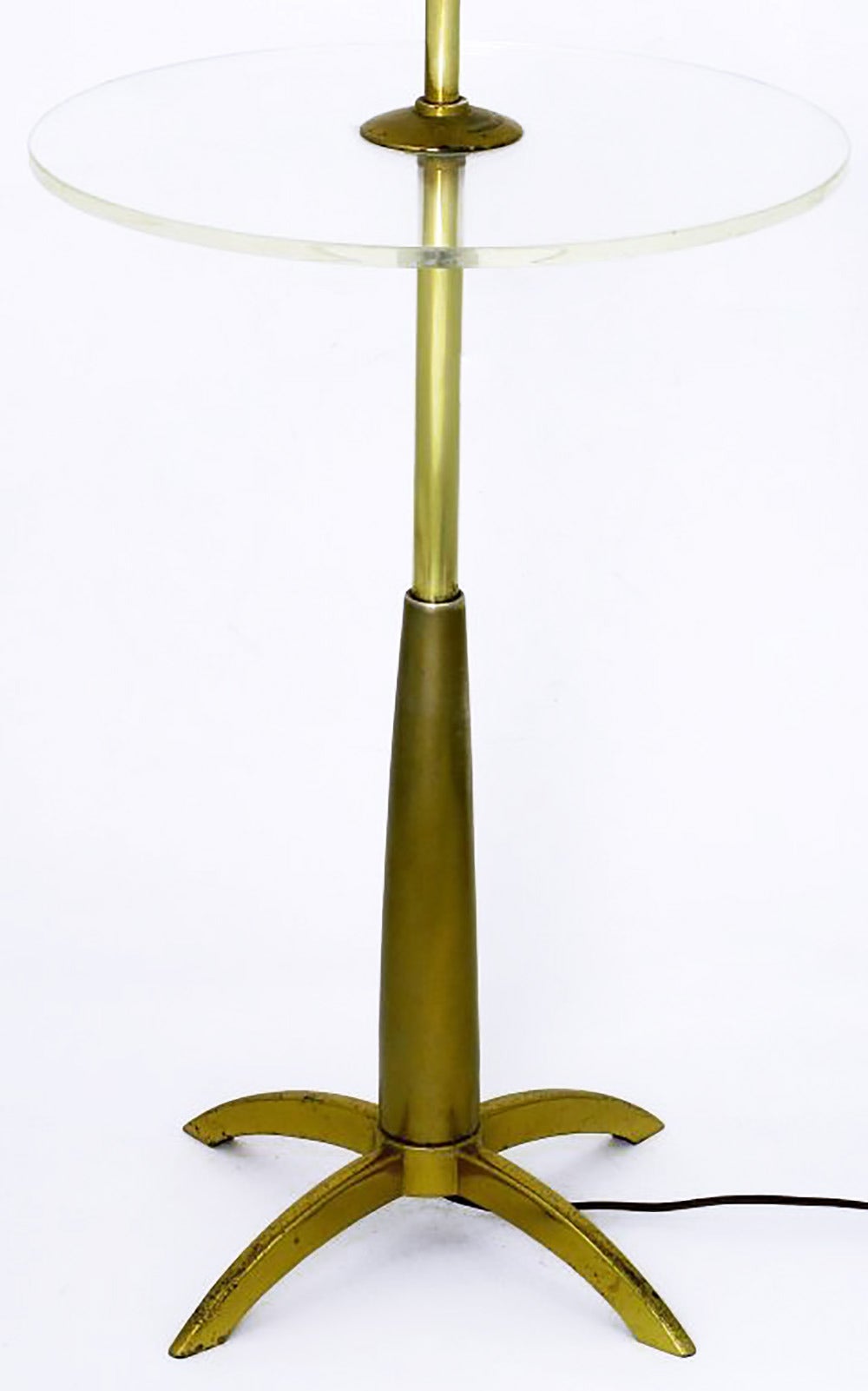 American Stiffel Brass Floor Lamp with Round Lucite Table