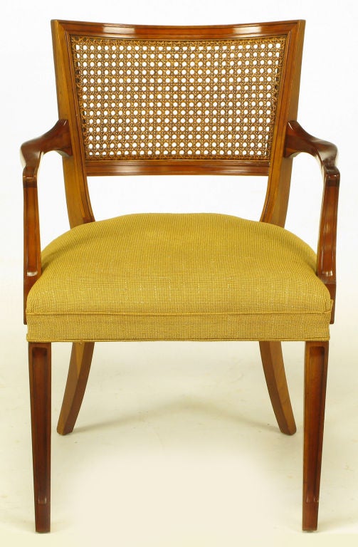 American Pair Carved Mahogany Cane-Back Arm Chairs