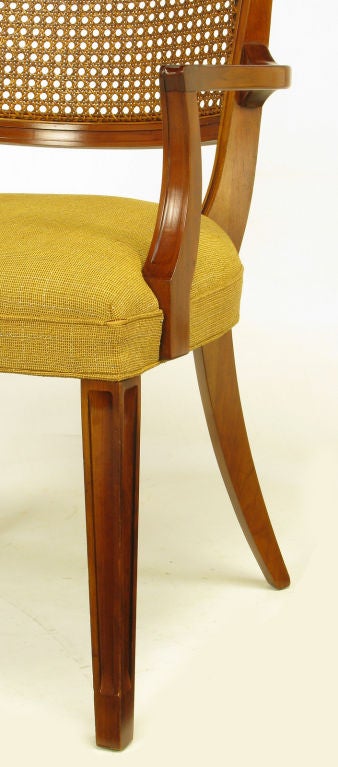 Pair Carved Mahogany Cane-Back Arm Chairs 5