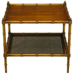 Carved Walnut Bamboo Form & Cane End Table
