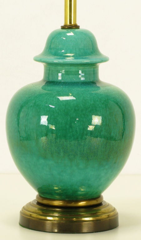 Pair Emerald Green Crackle Glazed Ginger Jar Table Lamps at 1stDibs