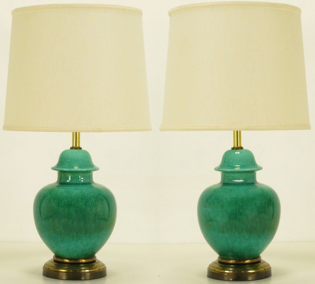 Pair Emerald Green Crackle Glazed Ginger Jar Table Lamps at 1stDibs