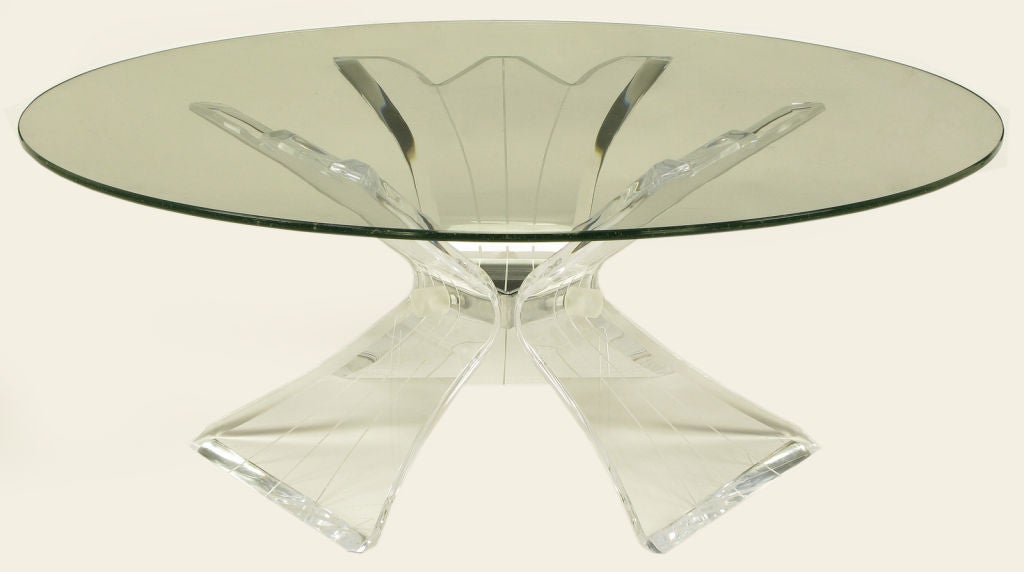 American Triple Butterfly Leg Lucite & Mirror Round Coffee Table