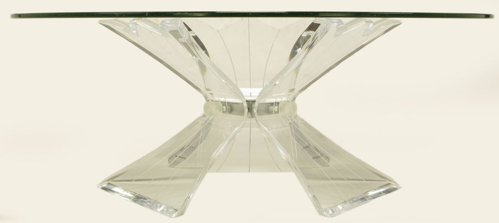 Late 20th Century Triple Butterfly Leg Lucite & Mirror Round Coffee Table