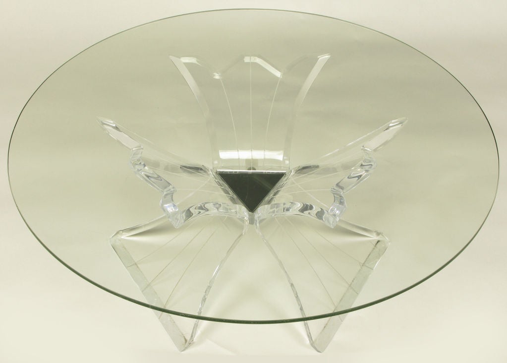 Triple Butterfly Leg Lucite & Mirror Round Coffee Table 1