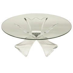 Triple Butterfly Leg Lucite & Mirror Round Coffee Table