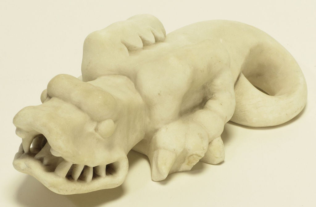 Carved White Marble 19th Century Dragon
