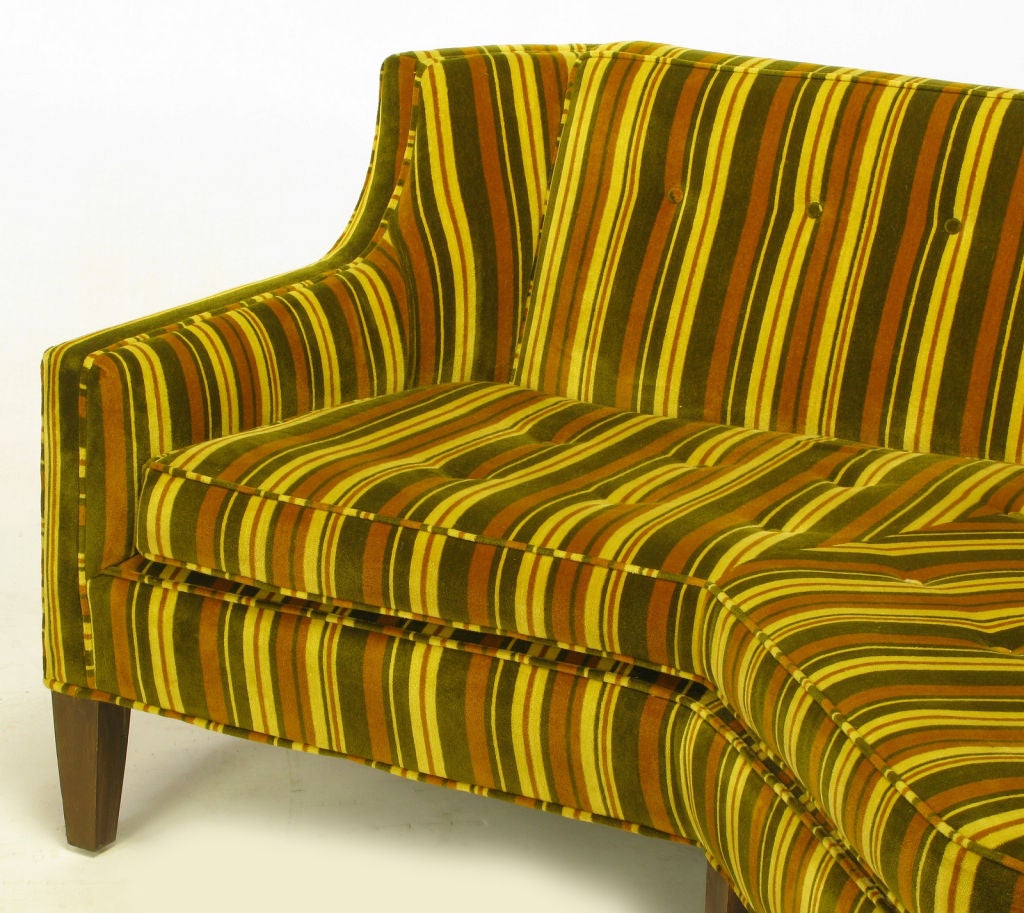 American 1950s Striped Velvet Two Piece Corner Sectional Sofa