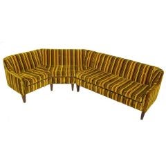 1950s Striped Velvet Two Piece Corner Sectional Sofa