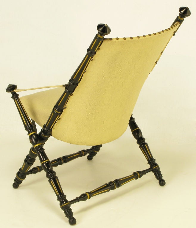 20th Century English Style Black Lacquer & Parcel Gilt Folding Campaign Chair