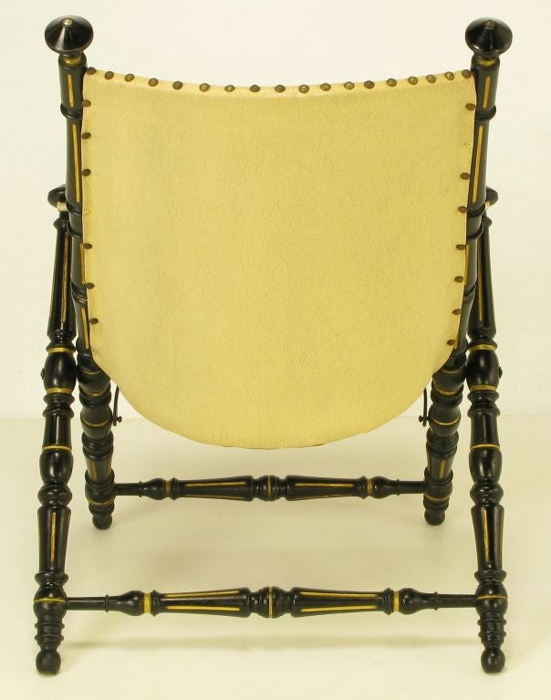 Wood English Style Black Lacquer & Parcel Gilt Folding Campaign Chair