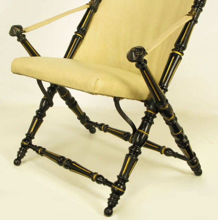 English Style Black Lacquer & Parcel Gilt Folding Campaign Chair 2