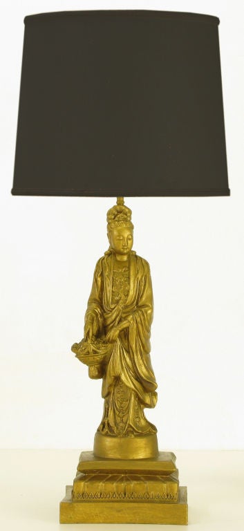 Majestic Gilt Kwan Yin Table Lamp