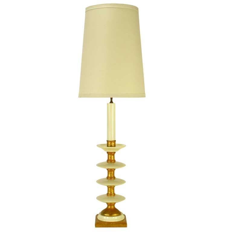 50" Water Gilt & White Lacquer Four-Tier Table Lamp For Sale