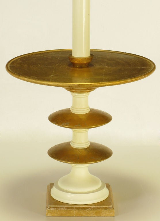 American Gilt & Ivory Lacquered Segmented Pedestal Floor Lamp