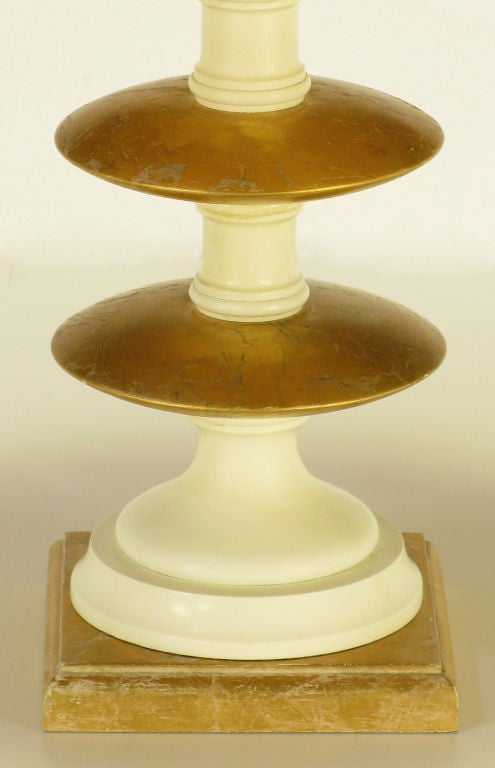 Mid-20th Century Gilt & Ivory Lacquered Segmented Pedestal Floor Lamp