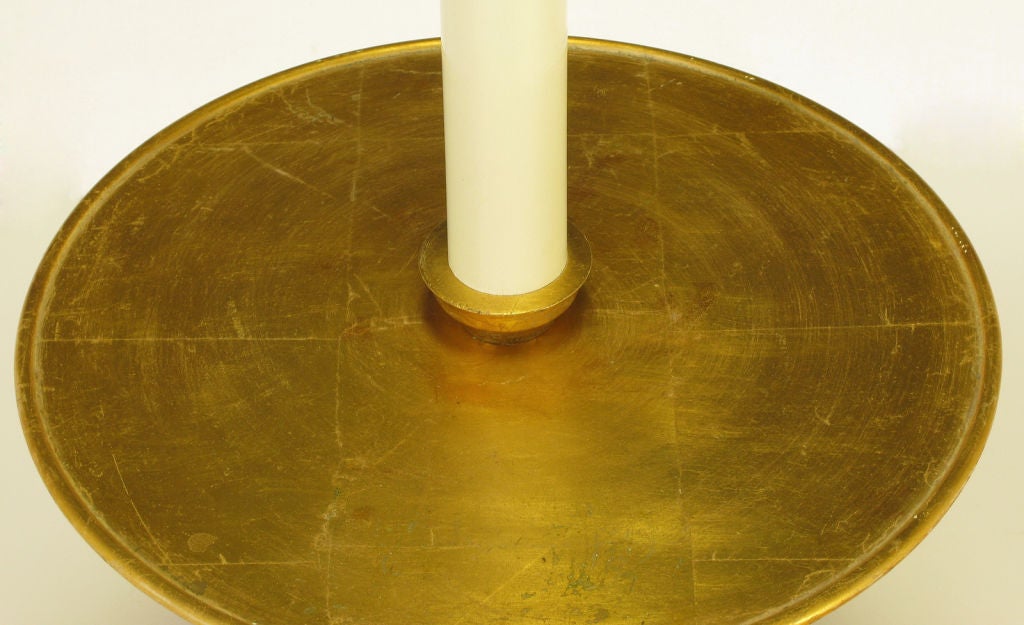 Gold Leaf Gilt & Ivory Lacquered Segmented Pedestal Floor Lamp