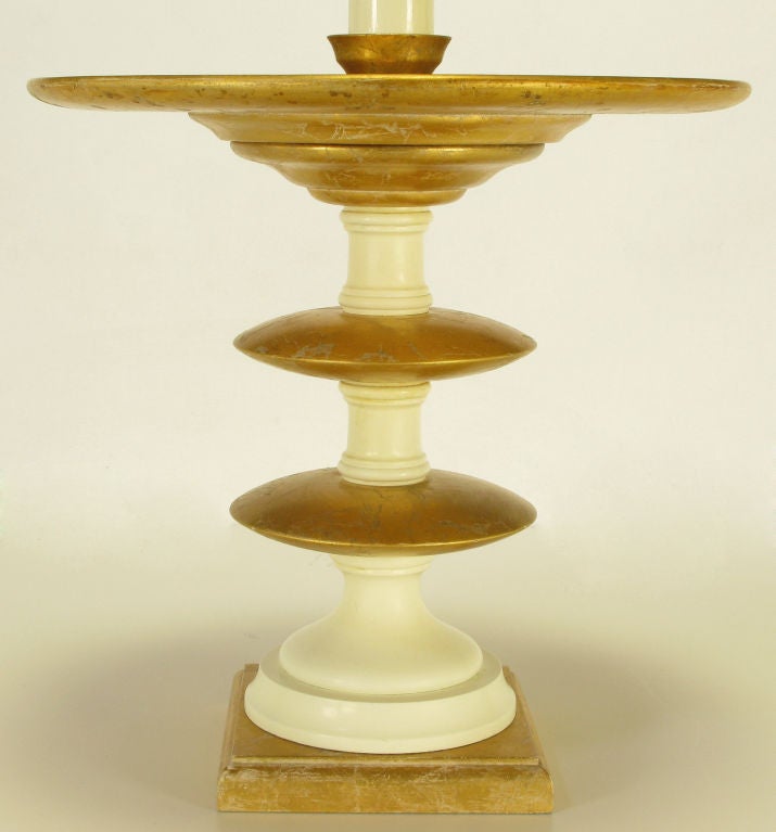 Gilt & Ivory Lacquered Segmented Pedestal Floor Lamp 1