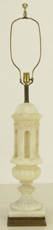 Impressive Alabaster Neoclassical Colonnade & Dome Table Lamp