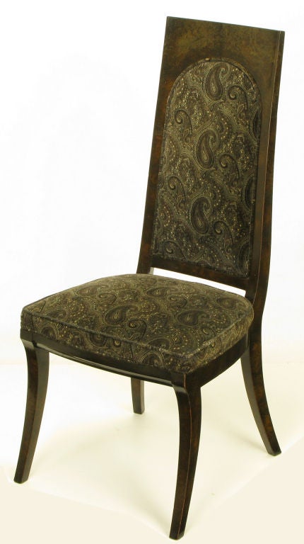 American Set Eight Mastercraft Exotic Burl & Paisley Velvet Dining Chairs