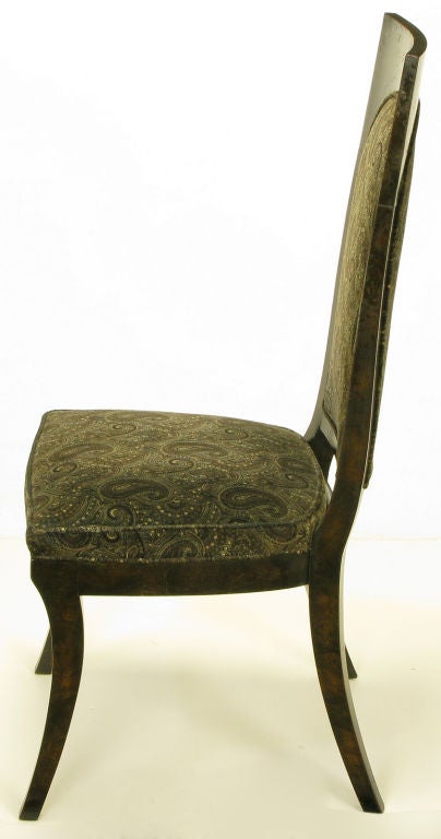 Late 20th Century Set Eight Mastercraft Exotic Burl & Paisley Velvet Dining Chairs