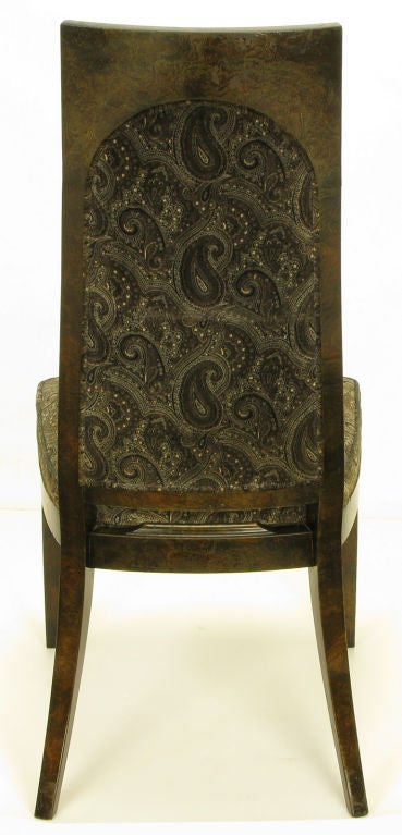Set Eight Mastercraft Exotic Burl & Paisley Velvet Dining Chairs 2