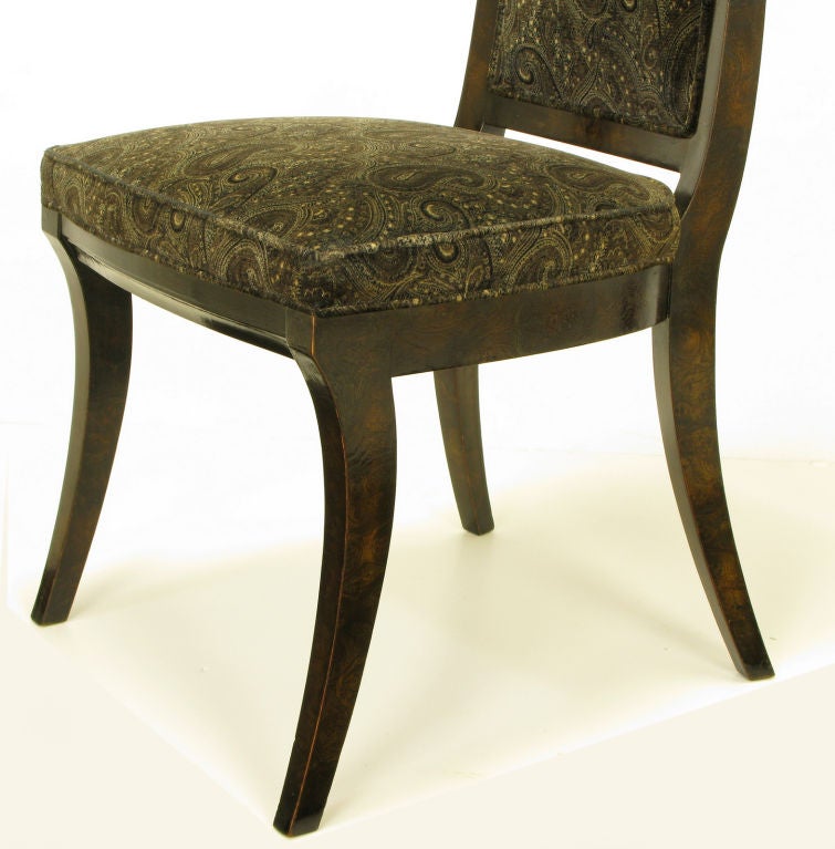 Set Eight Mastercraft Exotic Burl & Paisley Velvet Dining Chairs 3