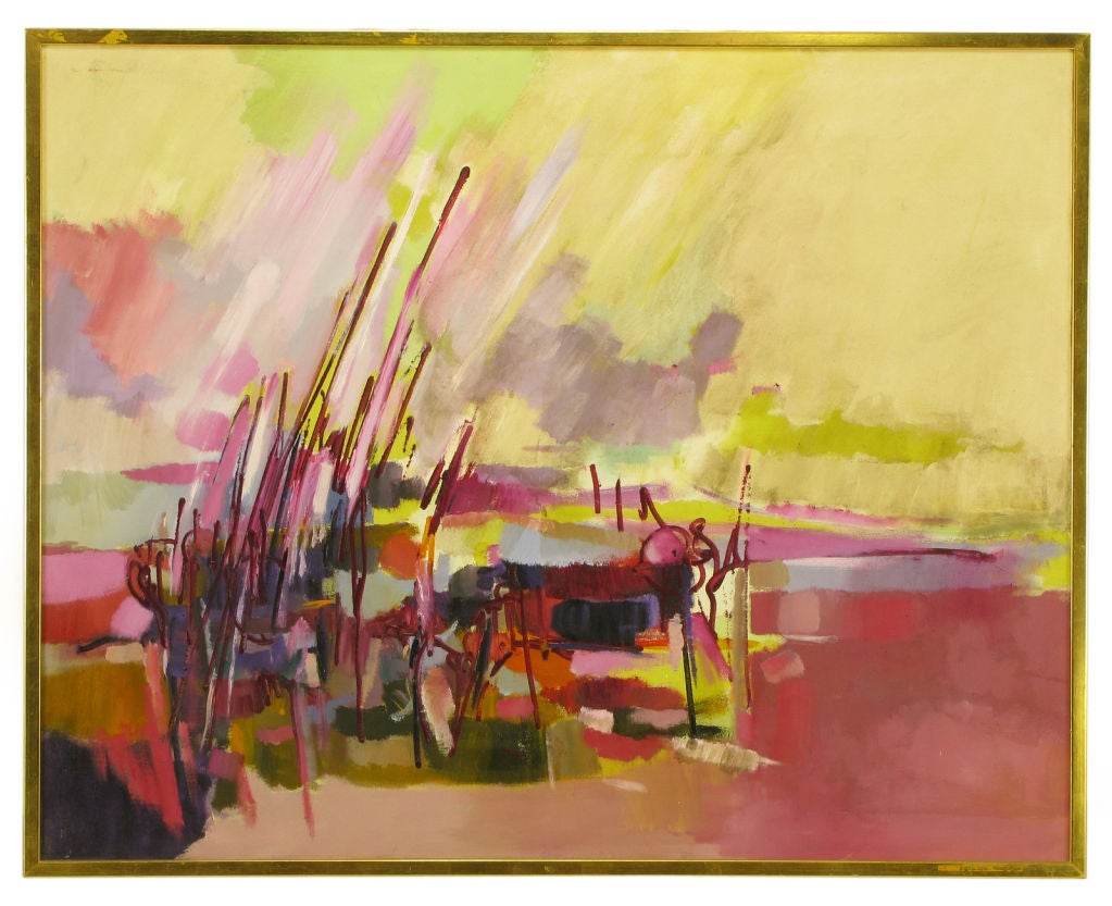 Amethyst & Yellow Abstract Oil On Canvas Titled "Everglades"