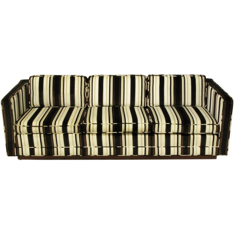Marden Even Arm Striped Velvet Tuxedo Three Seat Sofa