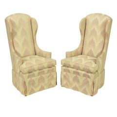 Vintage Pair Petite & Skirted Wing Chairs.