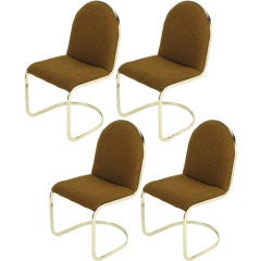 Four Chrome Cantilevered Cocoa Wool Dining Chairs