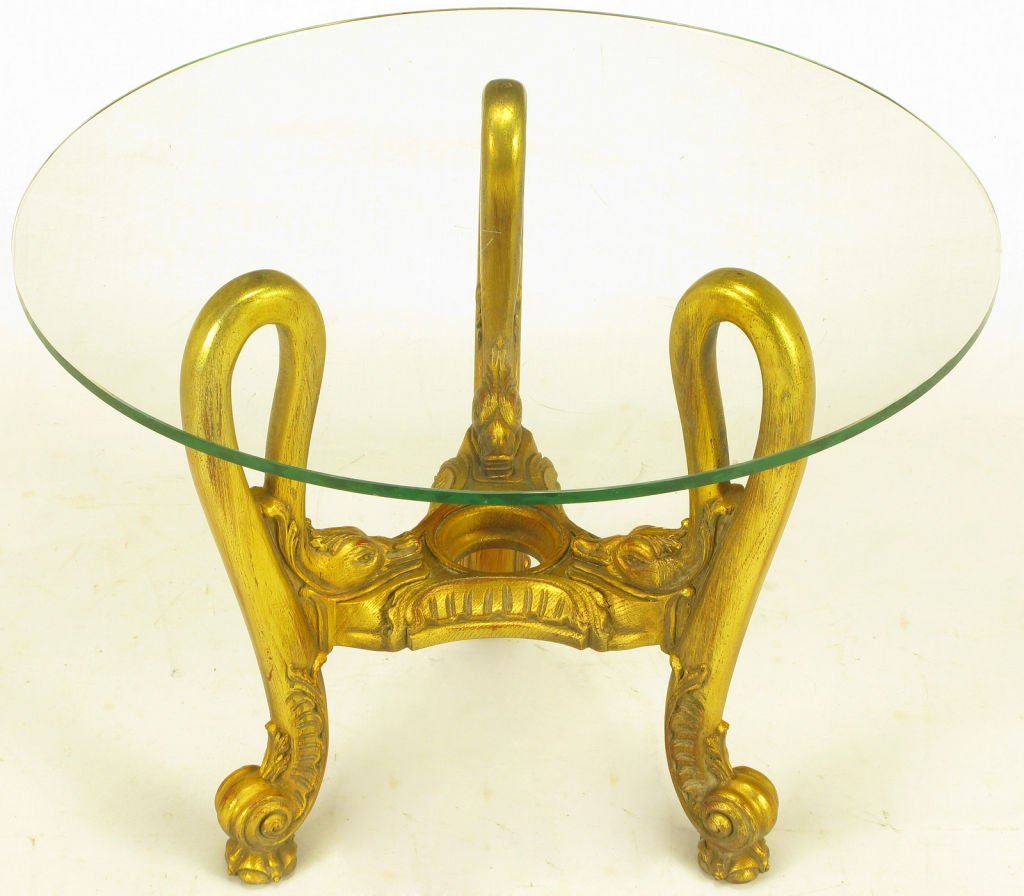 French regence style side table with a trio of bent neck swans serving as the supports for the 28