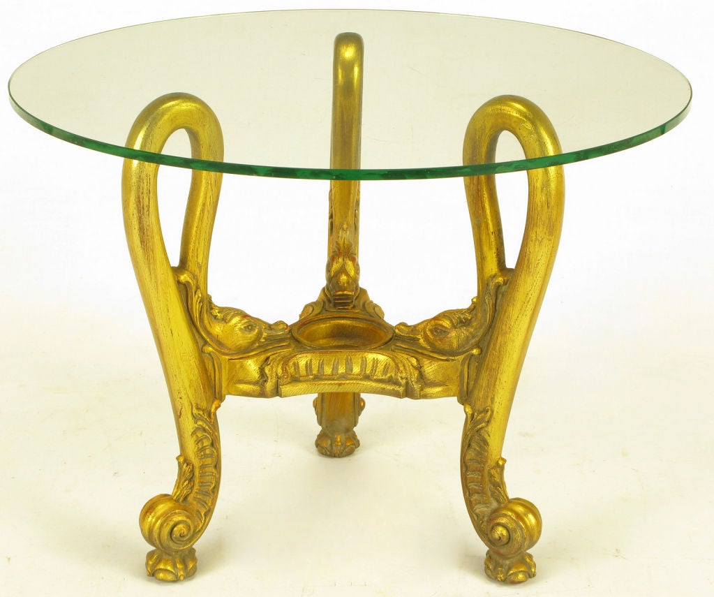 American French Regency Style Gilt Wood Triple Swan Side Table For Sale