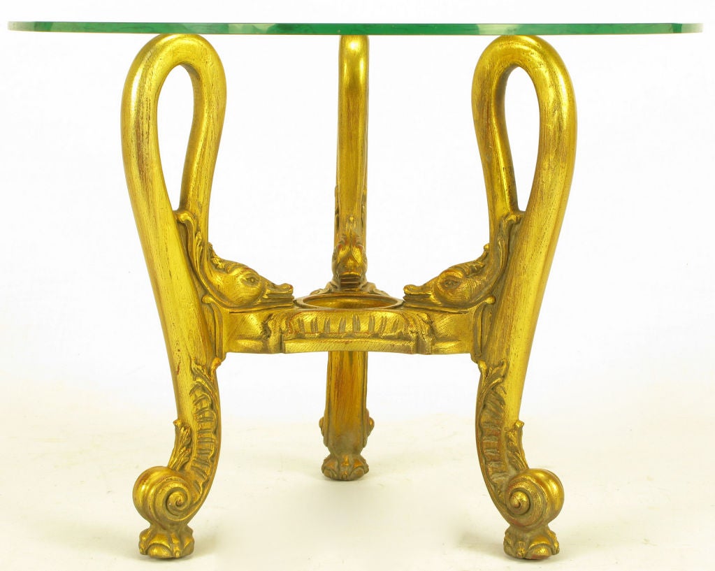 Carved French Regency Style Gilt Wood Triple Swan Side Table For Sale