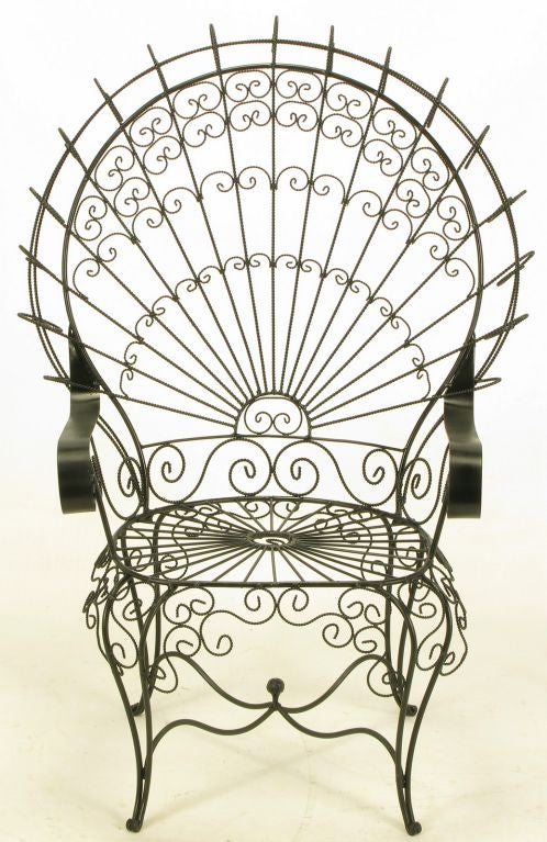 American Pair Black Iron & Wire Fanback Garden Chairs