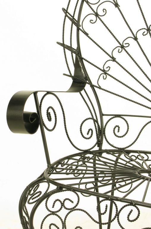 Pair Black Iron & Wire Fanback Garden Chairs 4