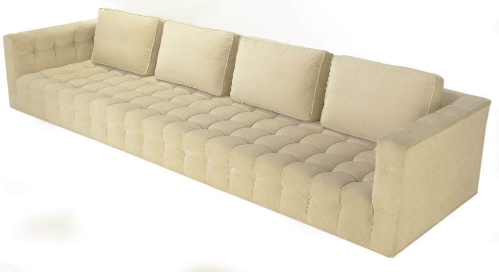 American Harvey Probber Attr. 10' Long Button Tufted Cream Velvet Sofa