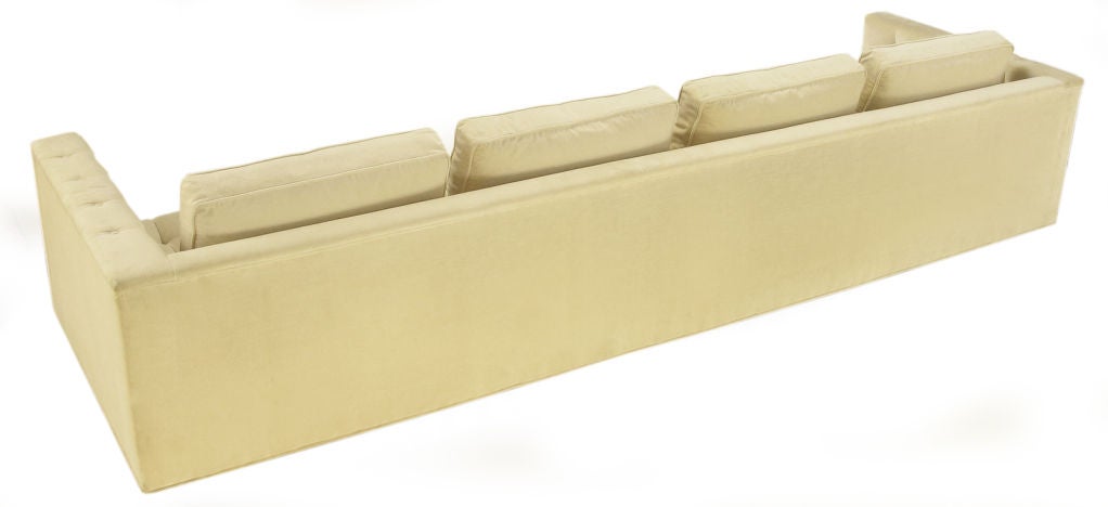Wood Harvey Probber Attr. 10' Long Button Tufted Cream Velvet Sofa
