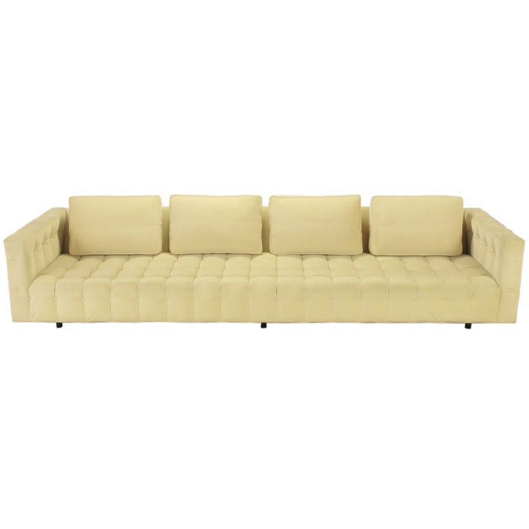 Harvey Probber Attr. 10' Long Button Tufted Cream Velvet Sofa