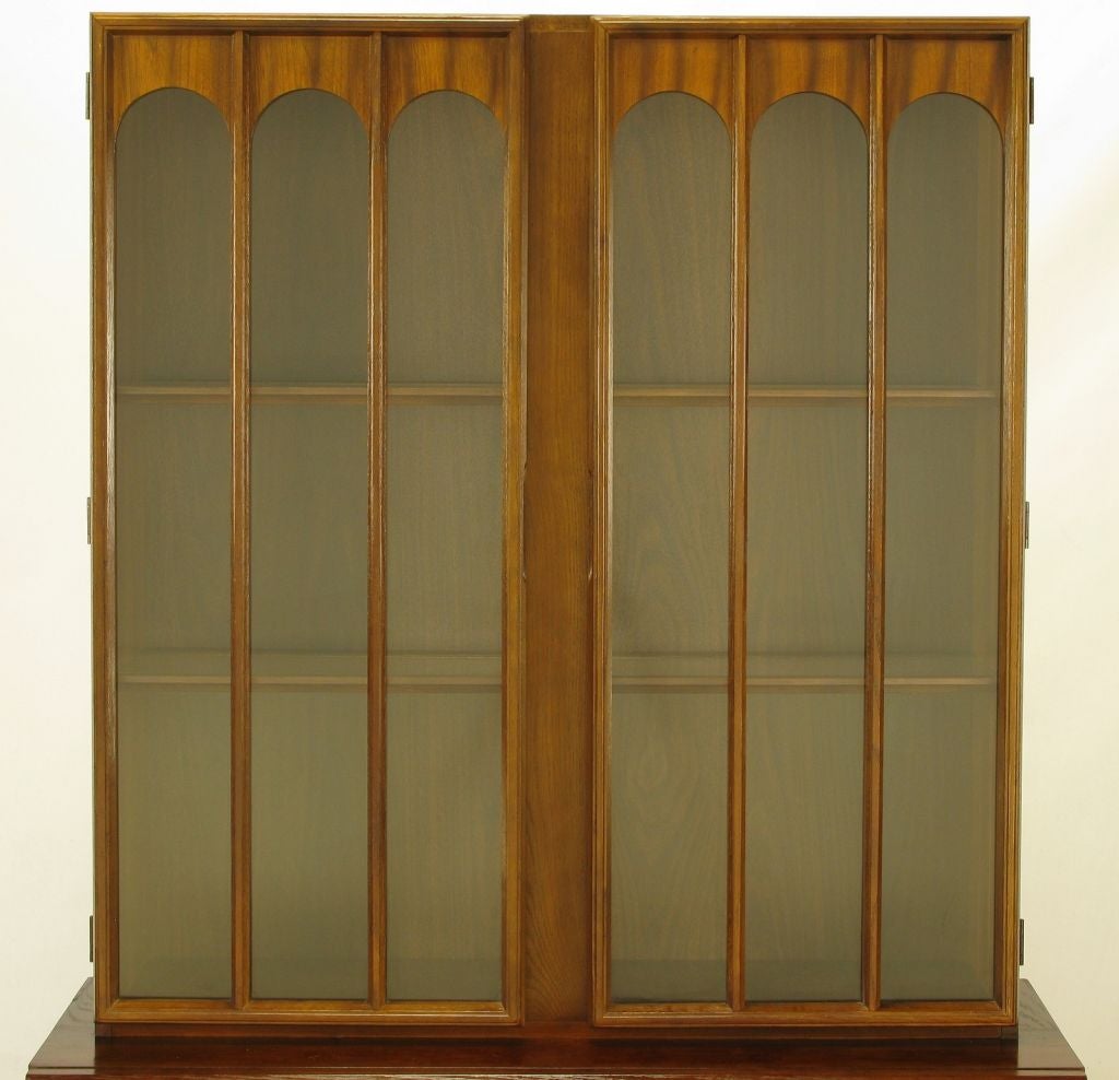 American Keller Colonnade Top Walnut & Glass Tall Cabinet