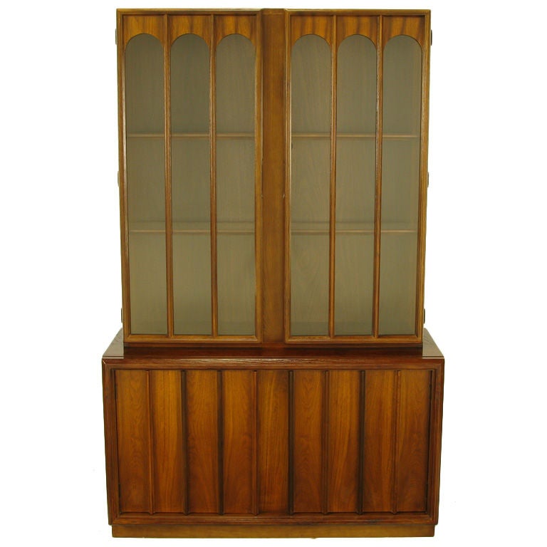 Keller Colonnade Top Walnut & Glass Tall Cabinet