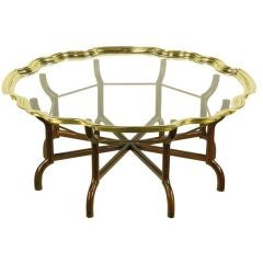 Baker Mahogany Eight-Leg Coffee Table With Brass Rim Glass Tray