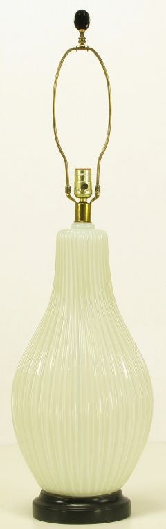 Mid-20th Century Ribbed Gourd Form Opaline Murano Glass Table Lamp