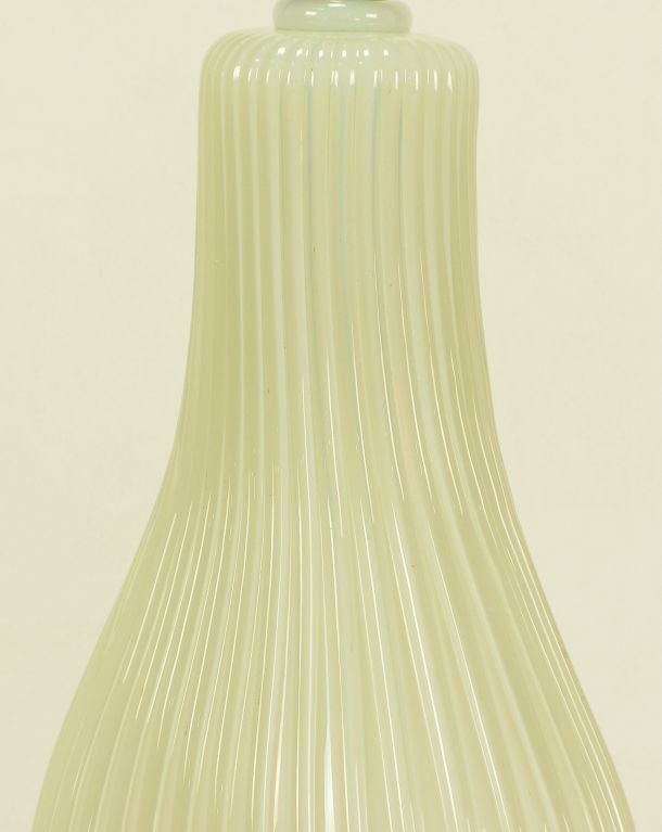 Ribbed Gourd Form Opaline Murano Glass Table Lamp 4