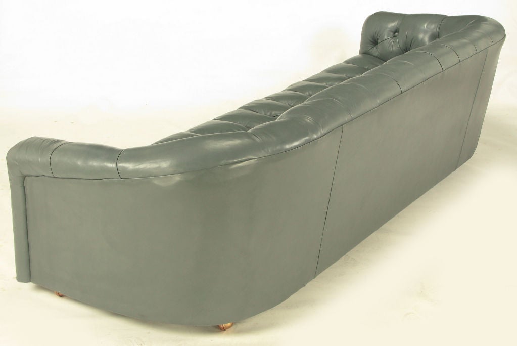 Wood Baker Slate Grey Button-Tufted Leather Sofa