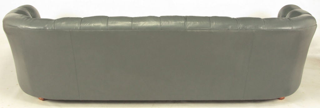 Baker Slate Grey Button-Tufted Leather Sofa 1