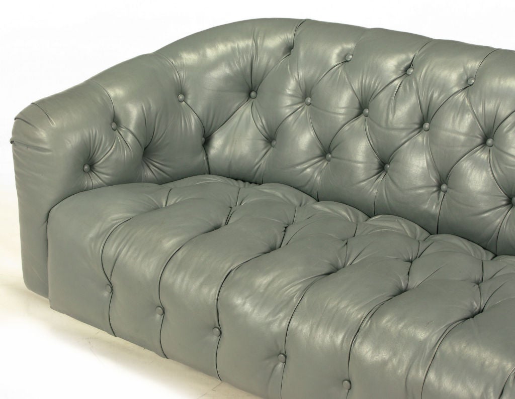 Baker Slate Grey Button-Tufted Leather Sofa 2