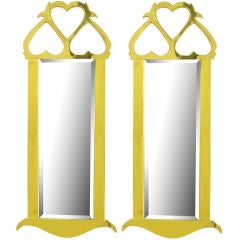 Pair Solid Brass Frame Trois Couers Mirrors